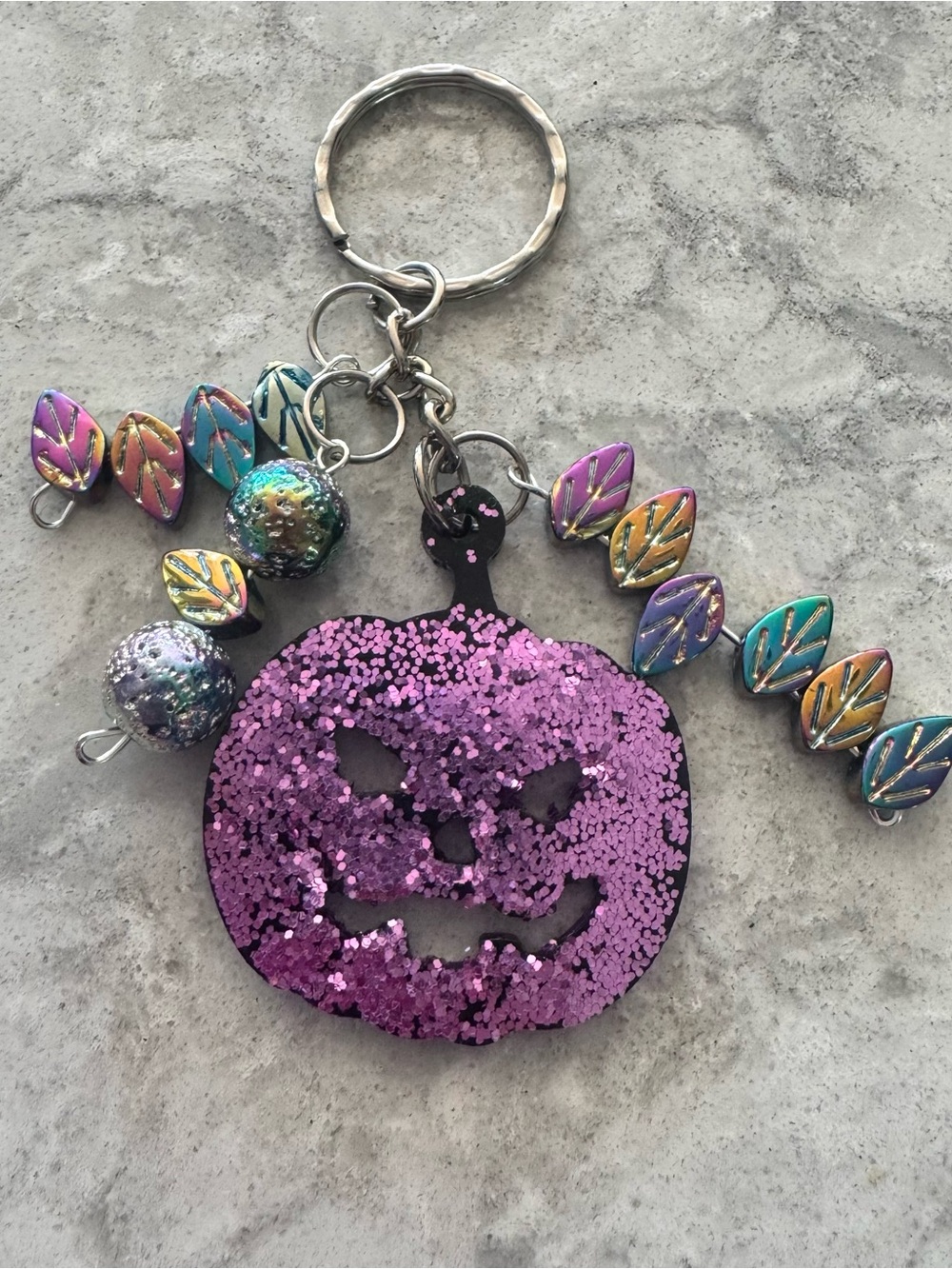 Glitter Purple Pumpkin Keychain Purse Charm